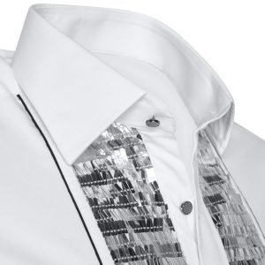 Men's Formal Shirt Men Designer Great Quality Regular Fit Sequin Party Wedding Night Ceremony White