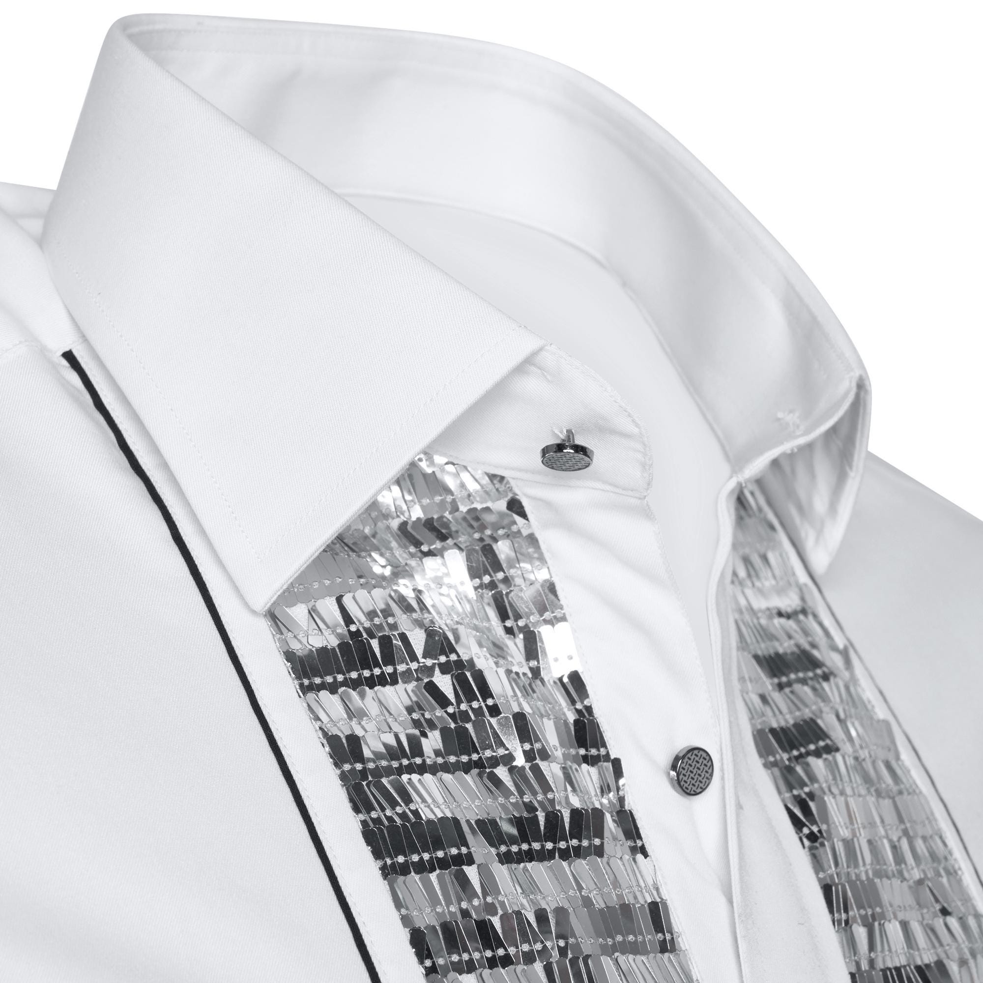 Men's Formal Shirt White Men Designer Great Quality Slim Fit Sequin Party Wedding Night Ceremony