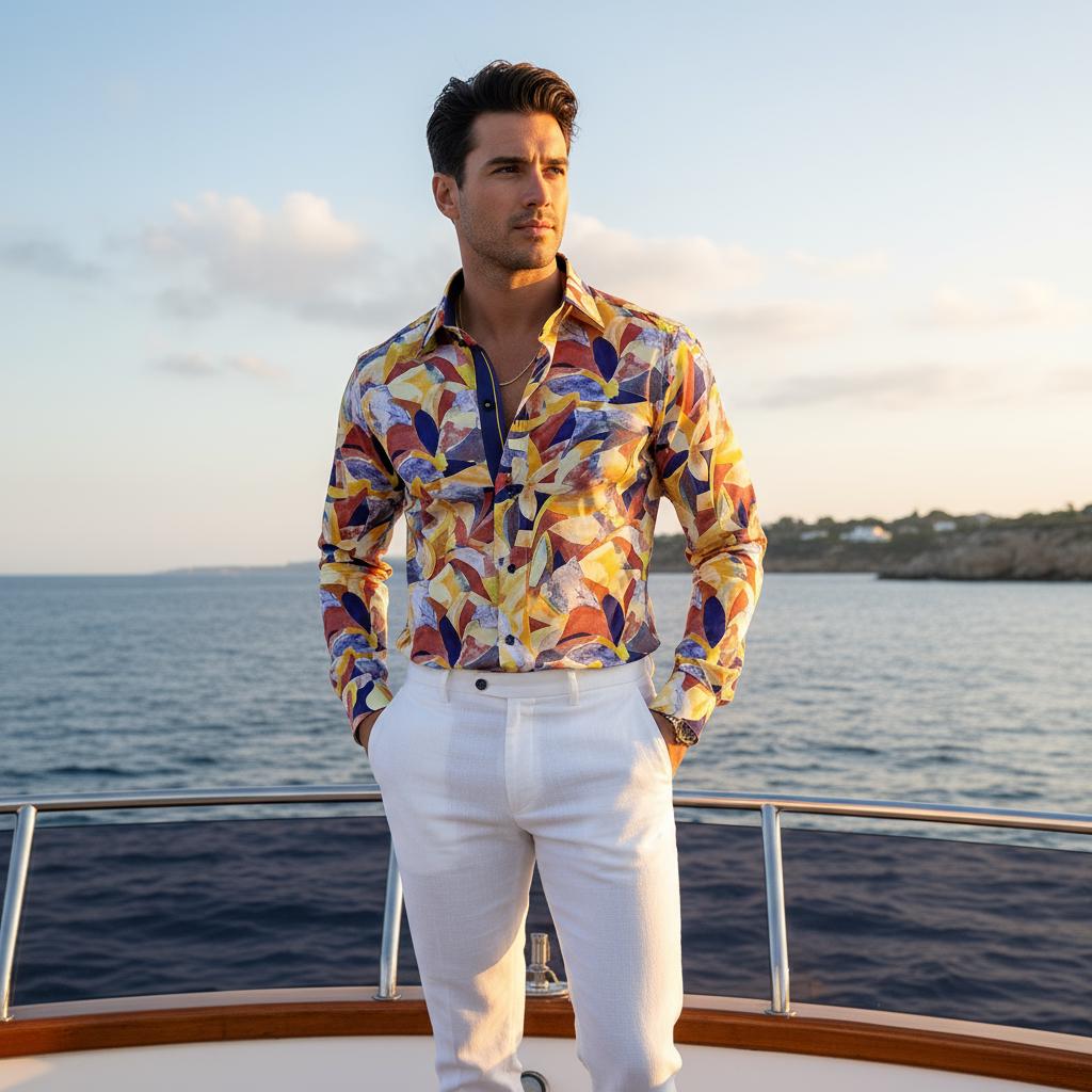 Men's Formal Shirt Men Italian Shirt Designer Great Quality Slim Fit Yellow