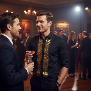 Men's Formal Shirt Men Designer Great Quality Regular Fit Sequin Party Wedding Night Ceremony Black