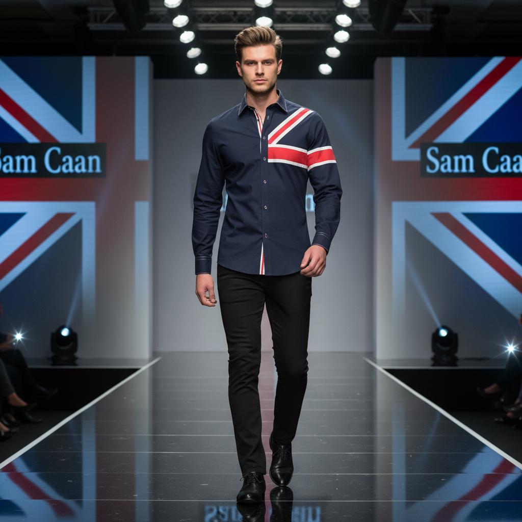 Men's Union Jack Formal Shirt Men Italian Shirt Designer Great Quality Slim Fit Navy