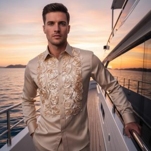 Men's Formal Shirt Men Designer Great Quality Slim Fit Party Wedding Night Ceremony Mocha