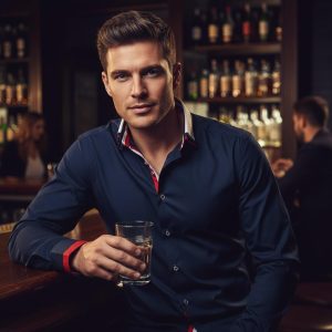 Men's Triple Collar Formal Shirt Men Italian Shirt Designer Great Quality Regular Fit Navy 10160