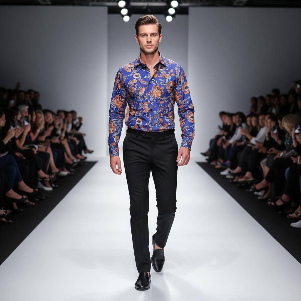 Men's Formal Shirt Men Italian Shirt Designer Great Quality Slim Fit Blue Paisley