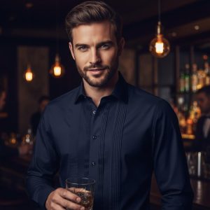 Men Navy Formal Shirt Men Designer Great Quality Slim Fit Party Wedding Night Ceremony