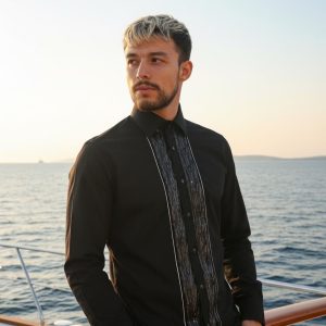 Men's Formal Shirt Black Men Designer Great Quality Slim Fit Sequin Party Wedding Night Ceremony