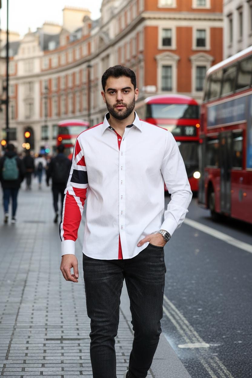 Men's Union Jack Formal Shirt Men Italian Shirt Designer Great Quality Regular Fit White 10147
