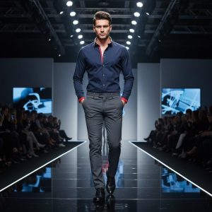 Men's Triple Collar Formal Shirt Men Italian Shirt Designer Great Quality Regular Fit Navy 10160